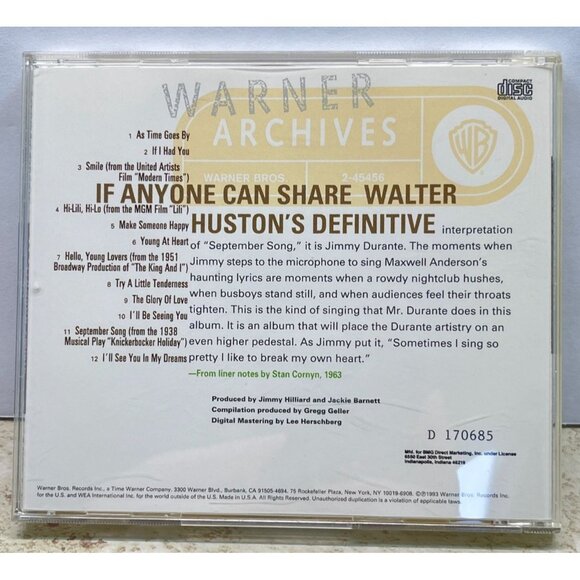 Jimmy Durante As Time Goes By CD Best of 12 Songs BMG 1993 September Song - Picture 3 of 6